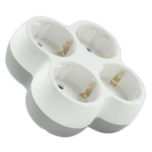 Hálózati elosztó, 4db földelt aljzat, fehér-szürke, gyermekvédelemmel