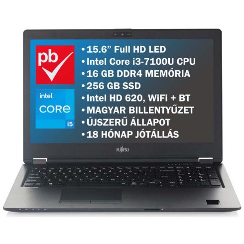 Fujitsu Lifebook U757 15.6" felújított prémium használt laptop (Core i3 7th, 16 GB, 256GB, Full HD) A++