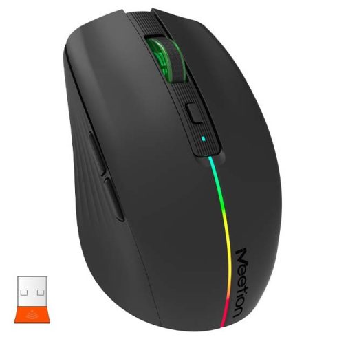 Meetion Dual Mode vezeték nélküli egér, RGB LED, fekete (2.4Ghz + Bluetooth)