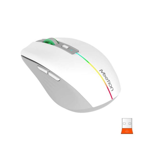 Meetion Dual Mode vezeték nélküli egér, RGB LED, fehér (2.4Ghz + Bluetooth)