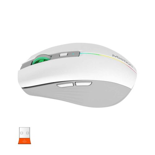 Meetion Dual Mode vezeték nélküli egér, RGB LED, fehér (2.4Ghz + Bluetooth)