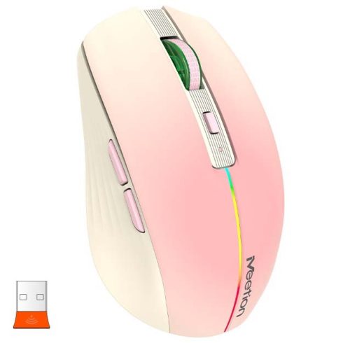 Meetion Dual Mode vezeték nélküli egér, RGB LED, pink (2.4Ghz + Bluetooth)