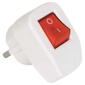   Hálózati dugvilla, lengő, 1F, fehér, egyenes, kapcsolóval, műanyag, 16A