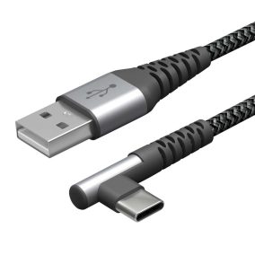   USB 2.0 A-C összekötő kábel, 2.0m, 90°-os Type-C dugóval