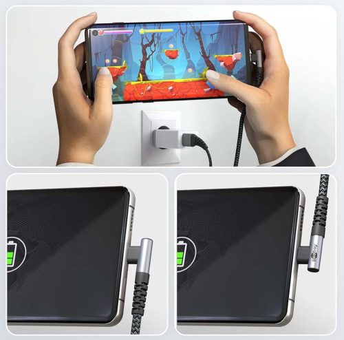 USB 2.0 A-C összekötő kábel, 2.0m, 90°-os Type-C dugóval