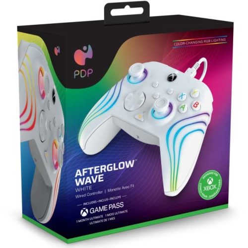 PDP Afterglow Wave fehér vezetékes RGB LED XBOX kontroller + ajándék Game Pass
