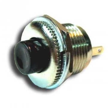 Nyomógomb, kerek, 1 körös, 2 láb, fekete, furat: 12mm