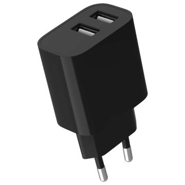 Hálózati USB töltő 2db aljzattal (12W, Type-A)