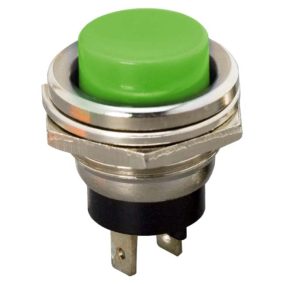 Nyomógomb, kerek, 1 körös, 2 láb, zöld, 250V 2A