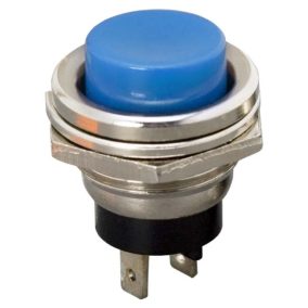 Nyomógomb, kerek, 1 körös, 2 láb, kék, 250V 2A