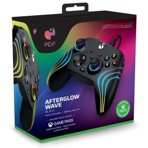 PDP Afterglow Wave fekete vezetékes RGB LED XBOX kontroller