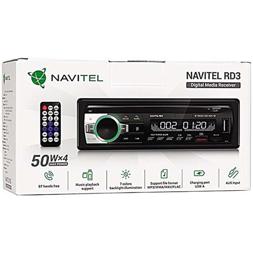 Navitel RD3 4x50W autós fejegység távirányítóval (Bluetooth, MP3, RGB, AUX, microSD)