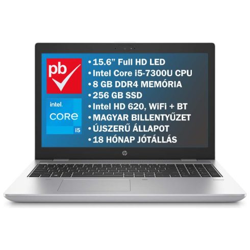 HP ProBook 650 G4 15.6" felújított prémium használt laptop (Core i5, 8GB, 256GB)