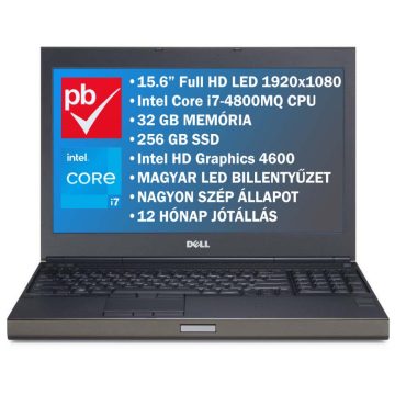   Dell Precision M4800 15.6" felújított prémium használt laptop (Core i7, 32GB RAM, 256GB SSD, Full HD)