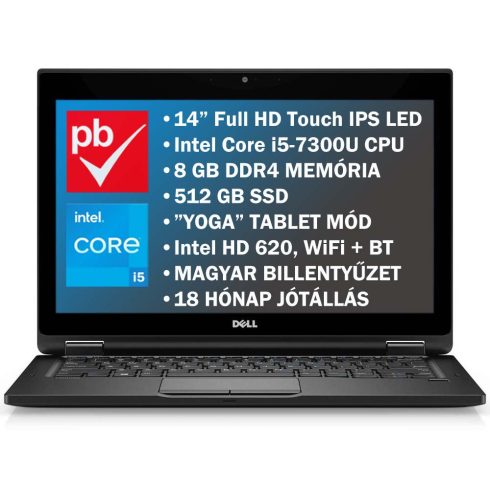 Dell Latitude 5289 Touch "Yoga" 14" felújított prémium használt laptop (Core i5, 8GB, 512GB, Full HD)