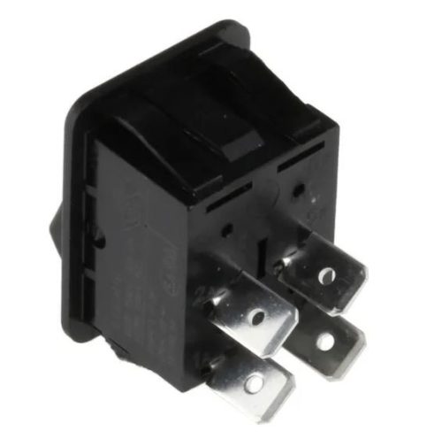 Billenő kapcsoló, szögletes, fekete, világítás nélkül, 2 körös, 2 állású, 4 láb, 21x29