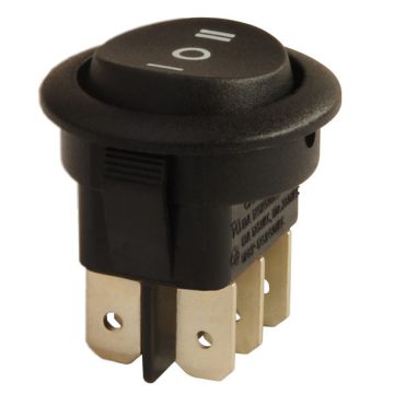   Billenő kapcsoló, kerek, fekete, világítás nélkül, 2 körös, 3 állású, 6 láb, 20mm