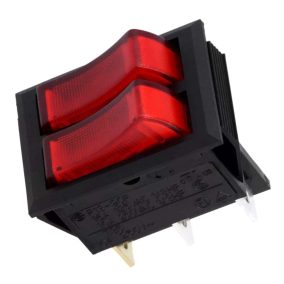   Billenő kapcsoló, szögletes, dupla, piros világítás, 2 körös, 2 állású, 6 láb