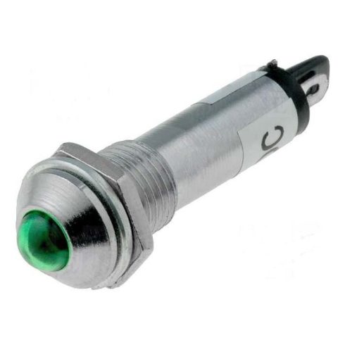 Jelzőfény, kontroll lámpa, furatba szerelhető, 12V DC zöld LED (furat: 7.5mm)
