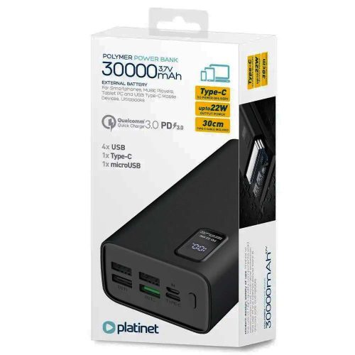 Platinet PB30 hordozható akkumulátor (30000mAh, fekete)