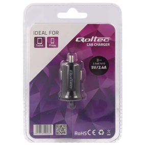   Qoltec autós USB töltő fix vetetékkel, 5V 2.4A, 2.5x0.7mm DC dugóval