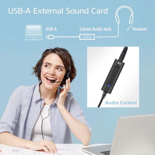 ACT USB-A External Sound Card with Audio Control USB hangkártya