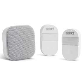   Delight Kinetic elem és vezeték nélküli konnektorba dugható csengő éjjeli fény funkcióval, 2db nyomógombbal (fehér)