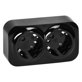   Falon kívüli egyfázisú földelt hálózati aljzat 2P+F (2 aljzat, fekete)