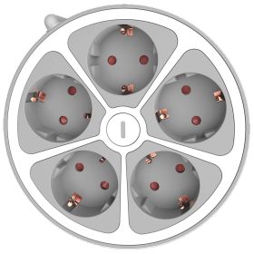   Technik Pro hálózati elosztó 5db aljzattal, kapcsolóval, kör alakú, 1.4m