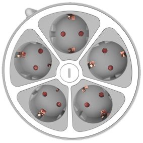   Technik Pro hálózati elosztó 5db aljzattal, kapcsolóval, kör alakú, 1.4m