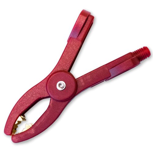 Krokodilcsipesz akkutöltőhöz, minőségi, 107mm, 50A, réz érintkező, piros, fogás: 25mm