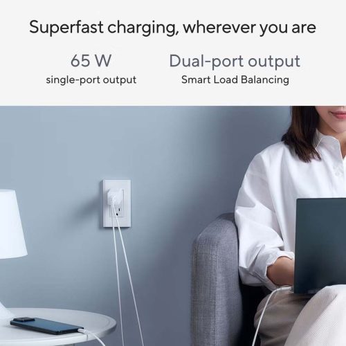 Asus 65W GaN hálózati USB töltő 2db aljzattal (Type-C, PD) + 1.5m kábel