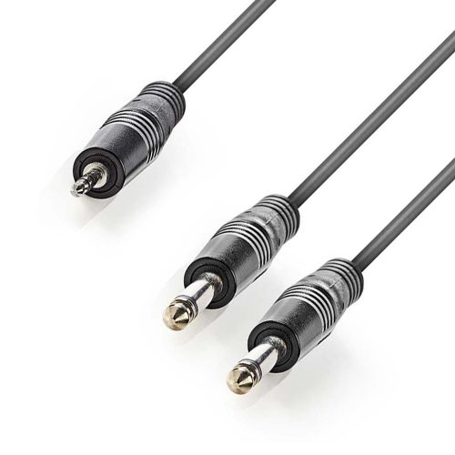 Jack összekötő kábel, 3.5mm sztereó dugó-> 2x 6.3mm mono dugó, szilikon, réz, 5.0m