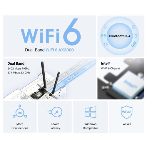 Mercusys AX3000 PCI-Express WiFi 6 adapter + Bluetooth 5.3