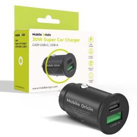   Mobile Origin 30W autós USB töltő 2db aljzattal (1x Type-A + Type-C, PD, QC3.0)
