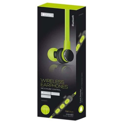 Platinet Bluetooth Wireless Earphones with micro SD slot (zöld)