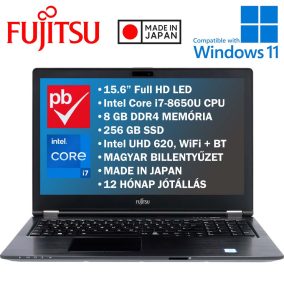   Fujitsu Lifebook Ultra Slim U758 15.6" felújított prémium használt laptop (Core i7-8th, 8GB, 256GB, Full HD)