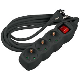   Hálózati elosztós hosszabbító, fekete, 3 aljzat, kapcsolós 3.0m (1.5mm2)