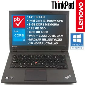   Lenovo ThinkPad L440 14" felújított prémium használt laptop (Core i3, 8GB RAM, 128GB SSD, HD)