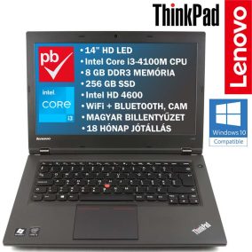   Lenovo ThinkPad L440 14" felújított prémium használt laptop (Core i3, 8GB RAM, 256GB SSD, HD)
