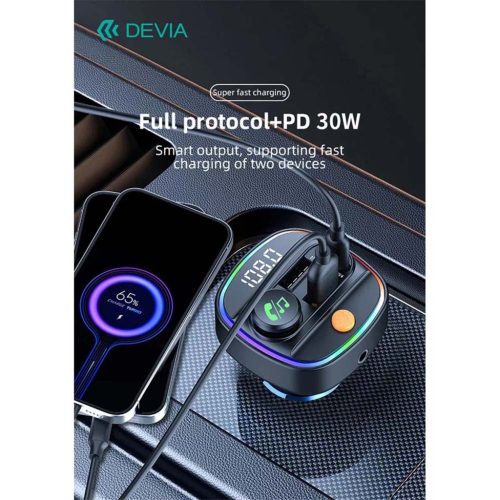 Devia Bluetooth FM transzmitter 3x USB (A+C) 30W gyorstöltővel