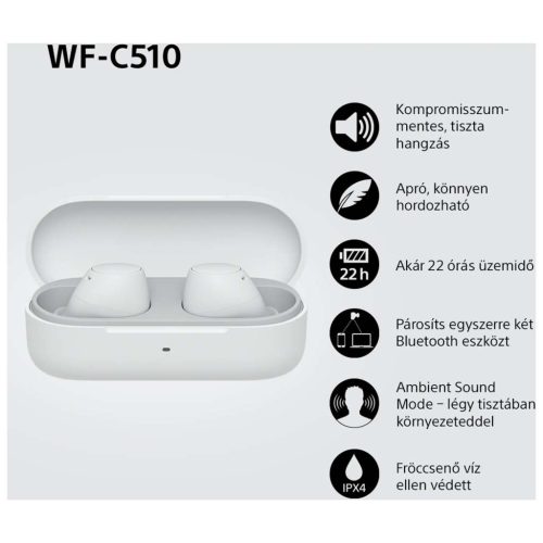 Sony WF-C510 TWS Bluetooth fülhallgató pár (fehér)