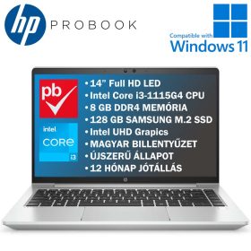   HP ProBook 440 G8 14" felújított prémium használt laptop (Core i3, 8GB, 128GB)