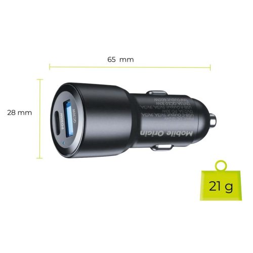 Mobile Origin 60W autós USB gyorstöltő (USB-A + USB-C) PD3.0 QC3.0