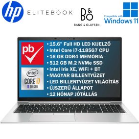   HP EliteBook 850 G8 15.6" felújított prémium használt laptop (Core i7 11th, 16GB RAM, 512GB M.2 SSD, Full HD, ÚJSZERŰ ÁLLAPOT)