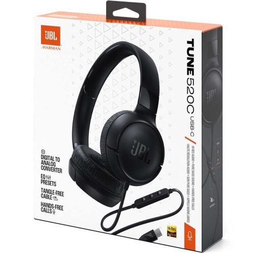 JBL Tune 520C USB-C vezetékes headset (fekete)