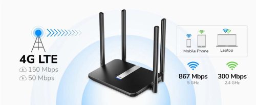 Cudy LT500 4G LTE AC1200 Dual Band SIM kártyás WiFi Router
