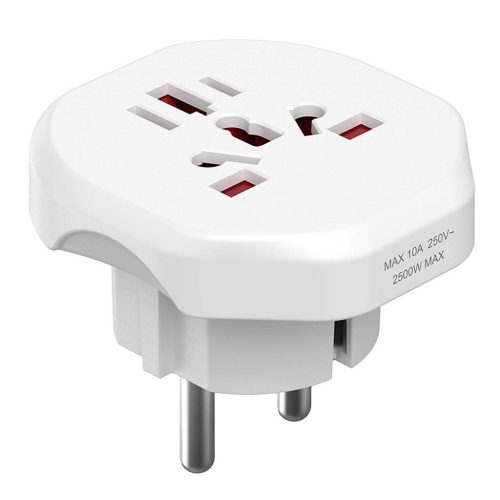 World To Europe Travel Adapter (US, UK, JP, AUS, IT, CH aljzat -> EU Schuko dugó) utazó adapter