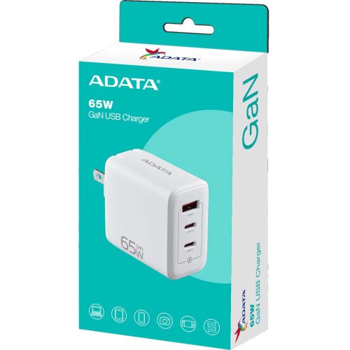 AData 65W GaN USB Charger 3db USB aljzattal, amerikai (USA) utazó töltő (1x USB-A + 2x USB-C)