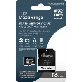  Mediarange 16GB Class10 micro SD memóriakártya + normál SD adapter